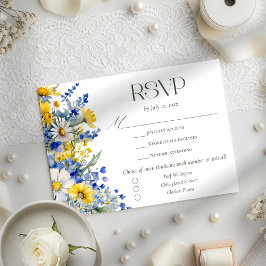 Elegant Blå Gul Vildblomma Bröllopsmeny Val OSA Kort