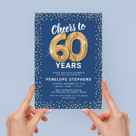 Elegant Blå Guld 60-års Födelsedagsinbjudan Inbjudningar