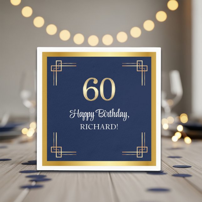 Elegant Blå Guld 60-årsfest Pappersservett (Skapare uppladdad)