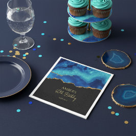 Elegant Blå Guld Abstrakt Marmordesign Pappersservett