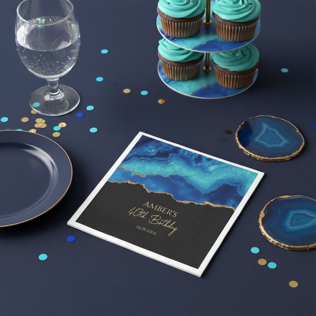 Elegant Blå Guld Abstrakt Marmordesign Pappersservett (Skapare uppladdad)