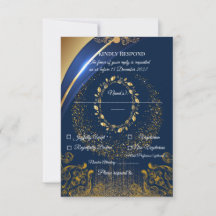 Elegant Blå & Guld Blommig RSVP-kort |