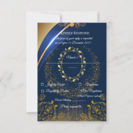 Elegant Blå & Guld Blommig RSVP-kort | OSA Kort