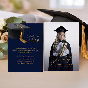 Elegant Blå Guld Examen med Foto  Annonsera Meddelande