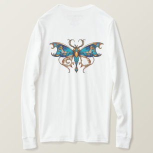 Elegant blå guld filigrans fjäril långärmad T Shirt