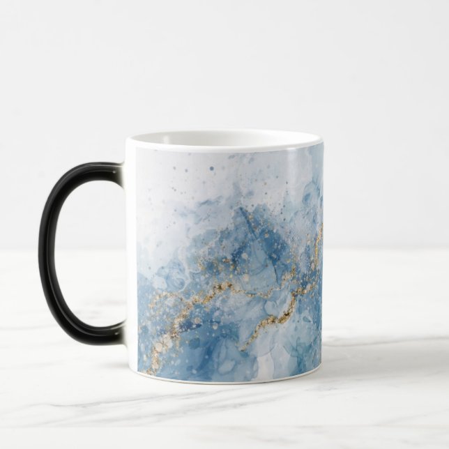 Elegant Blå Guld Glitter Abstrakt Flöde Magisk Mugg (Vänster)