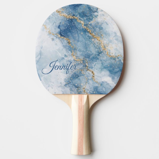 Elegant Blå Guld Glitter Abstrakt Flöde Pingisracket (Framsidan)
