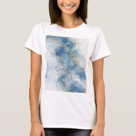 Elegant Blå Guld Glitter Abstrakt Flöde T Shirt