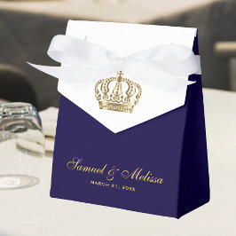 Elegant blå guld krona bröllop presentaskar