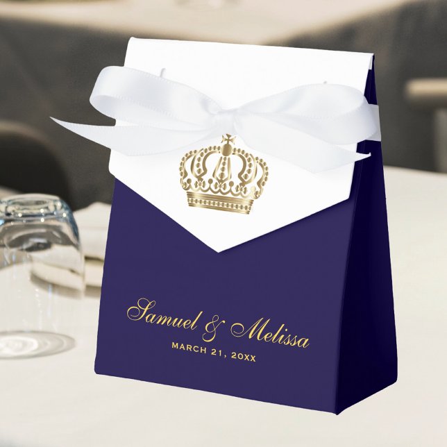 Elegant blå guld krona bröllop presentaskar (Skapare uppladdad)