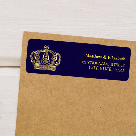Elegant blå guld krona bröllop returadress etikett