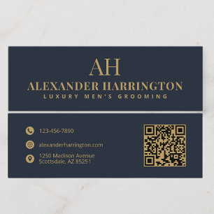 Elegant Blå Guld Qr Kod Barberare Skönhetsvård But