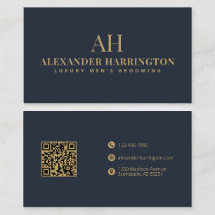 Elegant Blå Guld Qr Kod Barberare Skönhetsvård But Visitkort