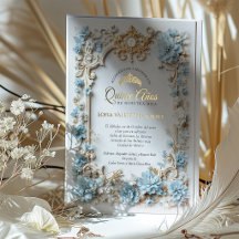 Elegant Blå Guld Quinceanera Spansk Sweet 15