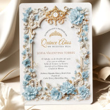 Elegant Blå Guld Quinceanera Spansk Sweet 15