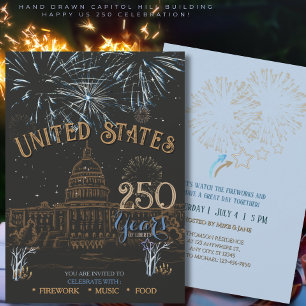 Elegant Blå & Guld US 250 Capitol Inbjudningar