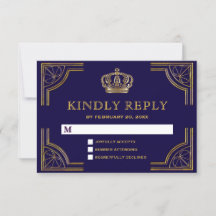 Elegant blå guld utsmyckad krona RSVP