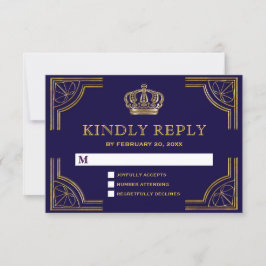 Elegant blå guld utsmyckad krona RSVP OSA Kort