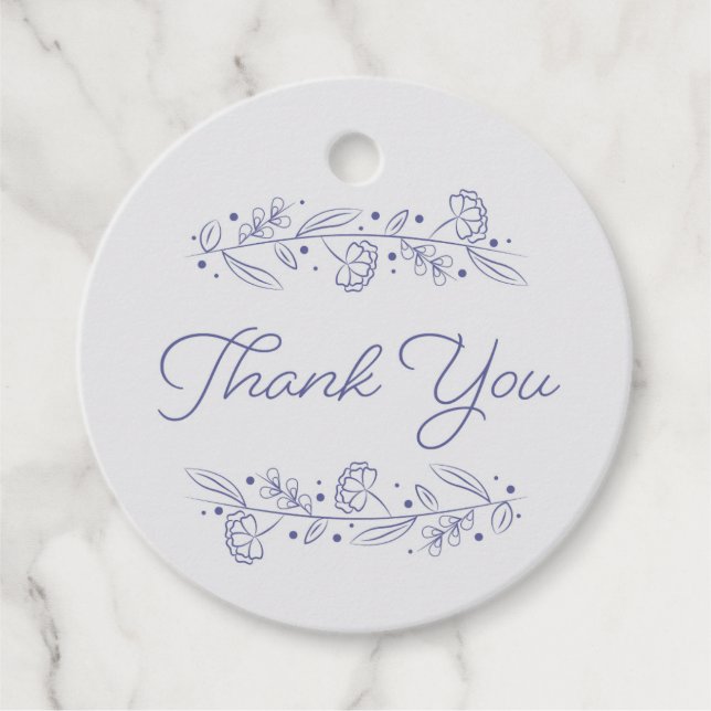 Elegant blå handritade blomstervinrankor gåvor etiketter (Framsida)