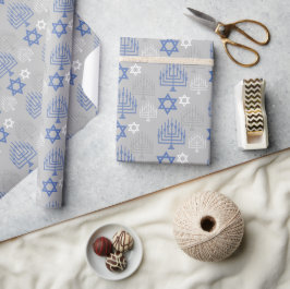 Elegant blå Hannukah-helgdagmönster Presentpapper