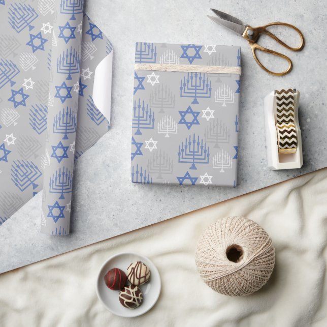 Elegant blå Hannukah-helgdagmönster Presentpapper (Hantverk)