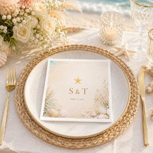 Elegant blå havsstjärna snigelskal bröllop pappersservett