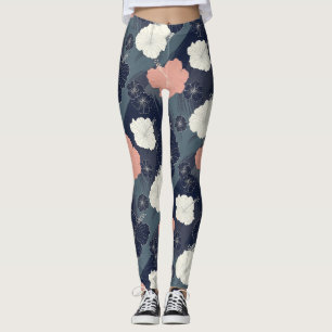Elegant Blå Hibiskus Blommönster (10) Leggings