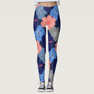 Elegant Blå Hibiskus Blommönster (11) Leggings
