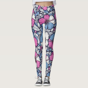 Elegant Blå Hibiskus Blommönster (12) Leggings