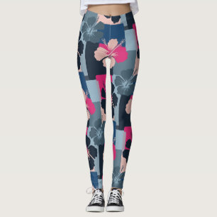 Elegant Blå Hibiskus Blommönster (13) Leggings