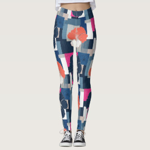 Elegant Blå Hibiskus Blommönster (1) Leggings