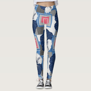 Elegant Blå Hibiskus Blommönster (3) Leggings