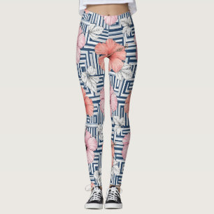 Elegant Blå Hibiskus Blommönster (6) Leggings