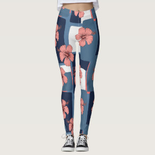 Elegant blå hibiskus blommönster (8) leggings