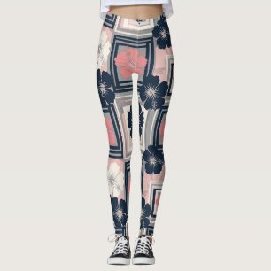 Elegant Blå Hibiskus Blommönster (9) Leggings