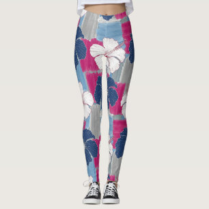 Elegant blå hibiskus blomster mönster (5) leggings