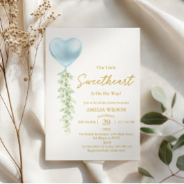 Elegant Blå Hjärtballong Älskling Bebis Shower Inbjudningar