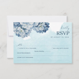 Elegant Blå Hortensia Akvarell RSVP-kort OSA Kort
