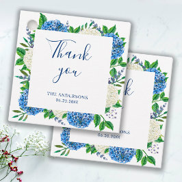 Elegant blå hortensia baby shower tack gåvor etiketter