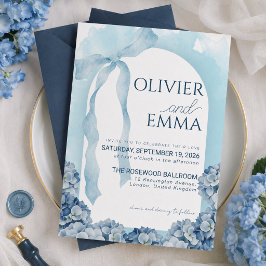 Elegant Blå Hortensia Band Bröllop Inbjudningar