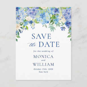 Elegant Blå Hortensia Bröllop Save the Date Vykort