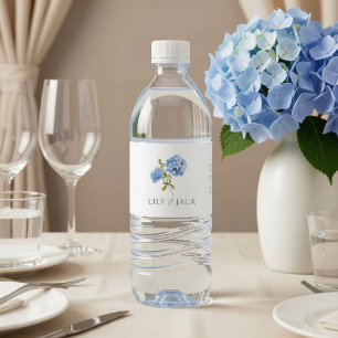 Elegant Blå Hortensia Bröllop Vattenflaskor Etikett