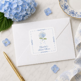 Elegant blå hortensia bröllopsdusch fyrkantigt klistermärke
