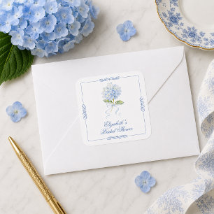 Elegant blå hortensia bröllopsdusch fyrkantigt klistermärke