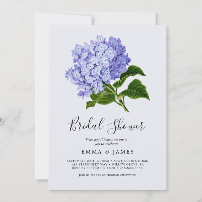 Elegant blå hortensia bröllopsdusch-inbjudan inbjudningar (Framsida)