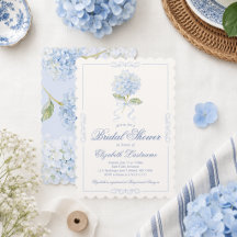 Elegant blå hortensia bröllopsdusch-inbjudan