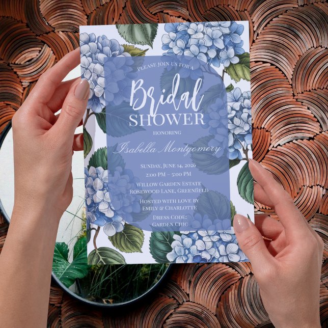 Elegant blå hortensia bröllopsdusch inbjudningar (Elegant Blue Hydrangea Floral Bridal Shower Invitations)