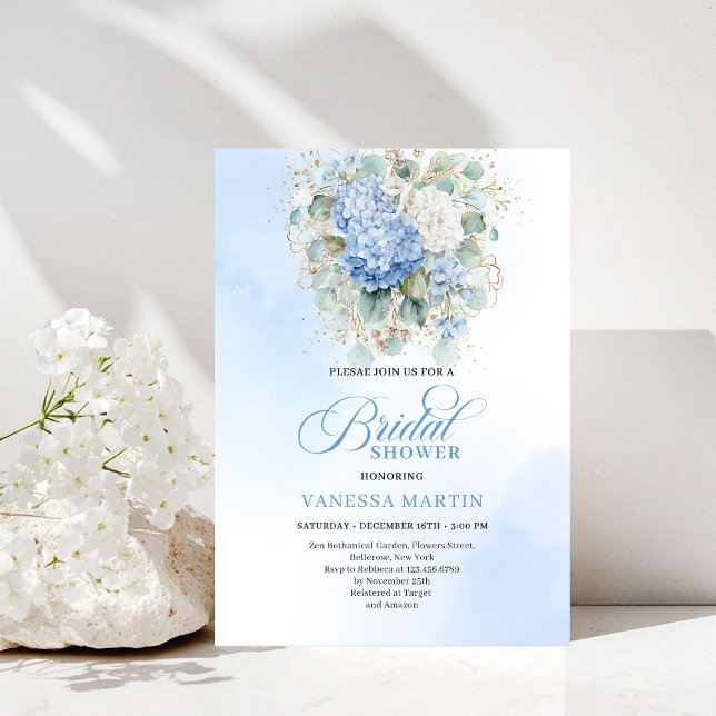 Elegant blå hortensia bröllopsfestinbjudan inbjudningar (Elegant Blue Hydrangea Bridal Shower Invitation)