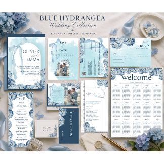 Elegant Blå Hortensia Bröllopsställningsdiagram Poster