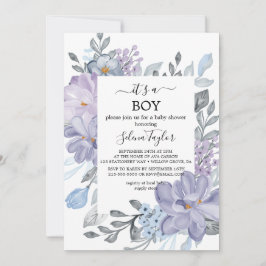 Elegant blå hortensia | Det är en pojke - baby sho Inbjudningar